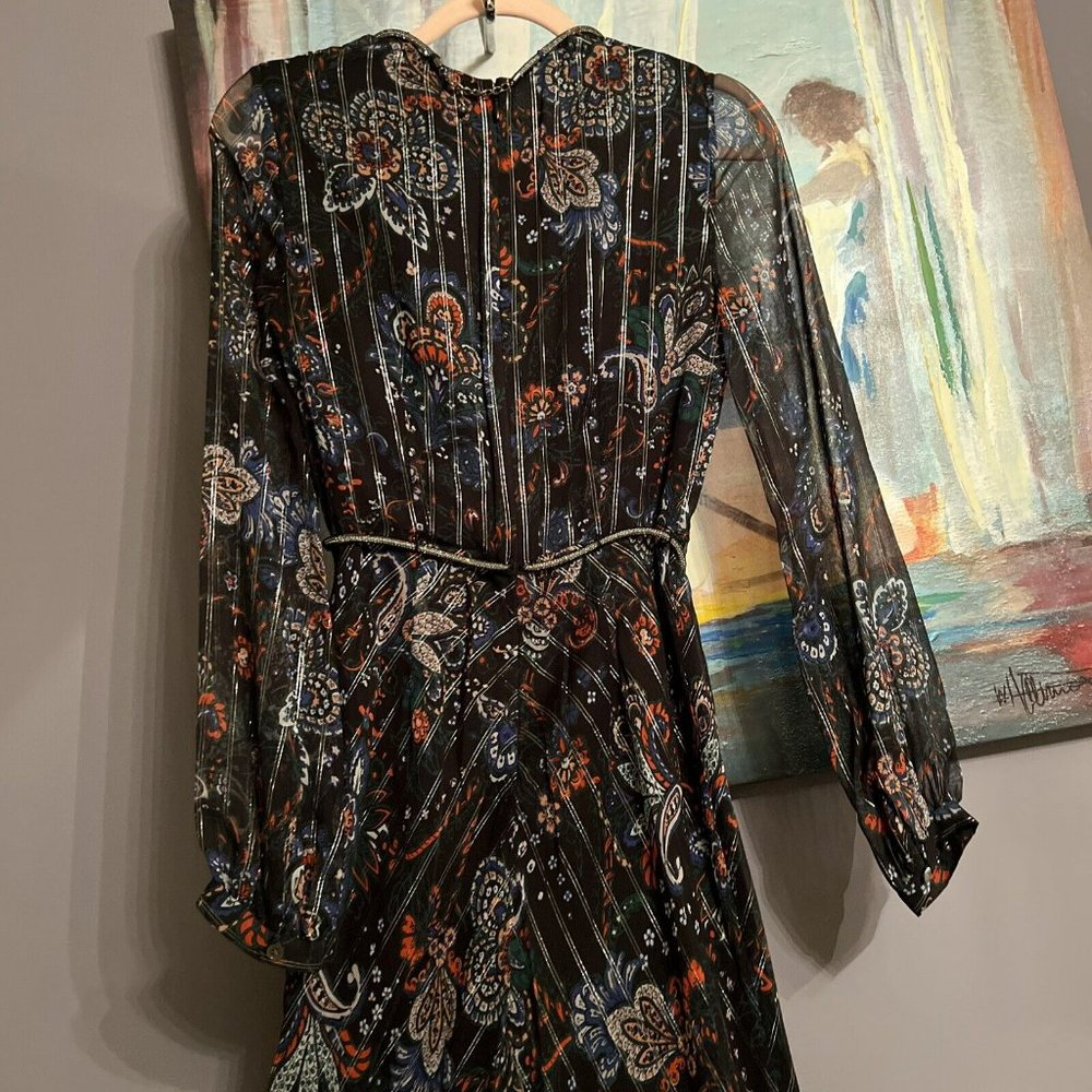 Veronica Beard Black Floral Maxi Dress with Navy and Rust Accents - Picture 7 of 15